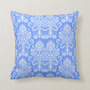 Cornflower Blue Victoriaans Damask Kussen