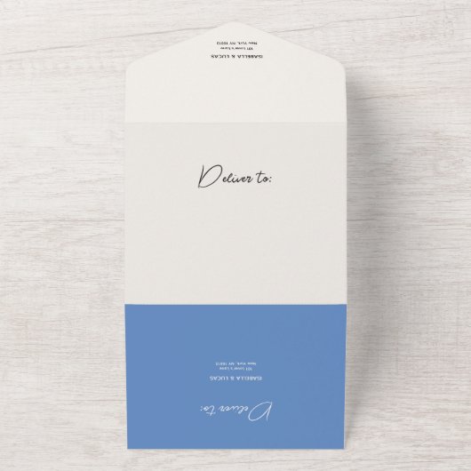 Cornflower Blue Wedding All In One Uitnodiging (Buitenkant)