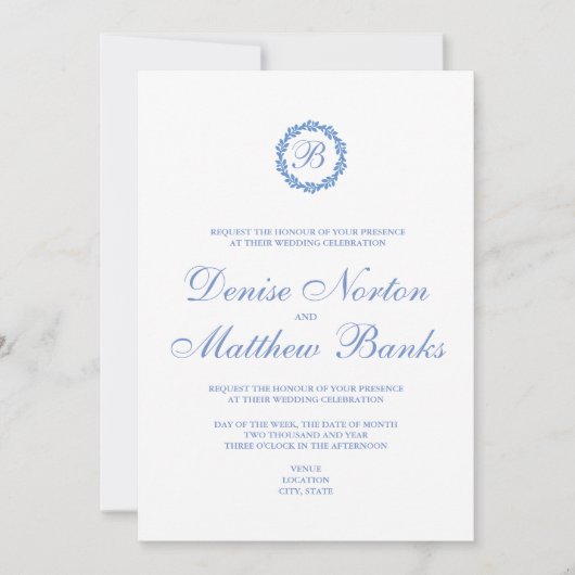 Cornflower Blue Wedding Uitnodiging (Voorkant)