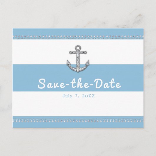 Cornflower Blue & White Stripes Diamond Anchor Aankondigingskaart (Voorkant)