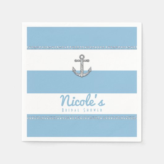 Cornflower Blue & White Stripes Diamond Anchor Servetten (Voorkant)