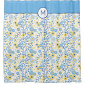 Cornflower Blue Yellow Floral Monogram Douchegordijn (Voorkant)