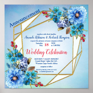 Cornflower Blues in Waterverf bruiloft Poster