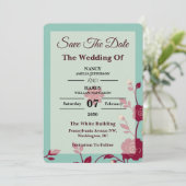 Cornflower Burgundy Retro Save The Date (Debout devant)