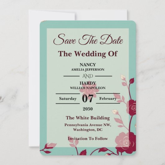Cornflower Burgundy Retro Save The Date (Devant)