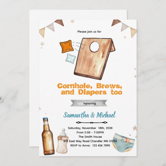 Cornhole and Beer Baby Shower Invitation Kaart (Voorkant / Achterkant)