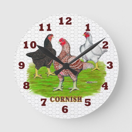 Cornish Chickens Clock Ronde Klok (Voorkant)