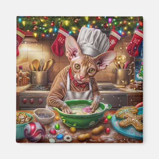 Cornish Rex Holiday Baking: Feestelijke Kerst Magneet (Voorkant)