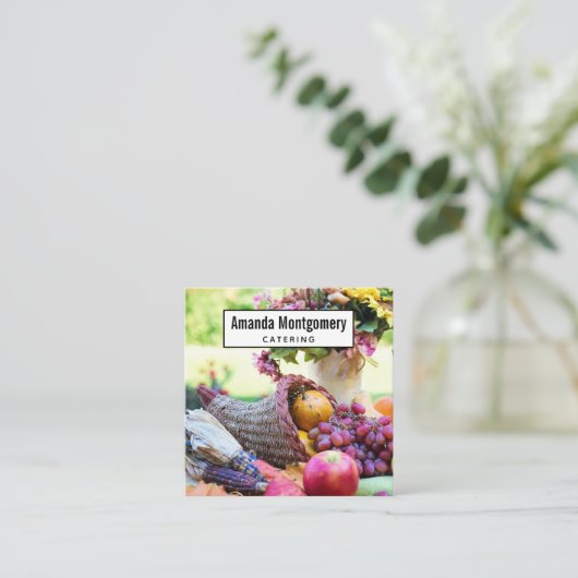 Cornucopia Autumn Harvest Chef's Table Vierkante Visitekaartje (Staand voorkant)