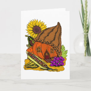 Cornucopia en Pumpkin Fairy House Whimsical Blank Kaart