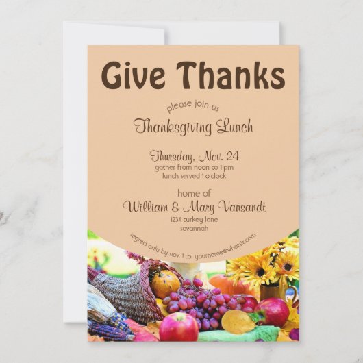Cornucopia Fruits Floraux Thanksgiving Invitation (Devant)
