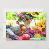 Cornucopia Fruits Floraux Thanksgiving Invitation (Dos)