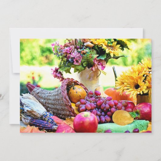 Cornucopia Fruits Floraux Thanksgiving Invitation (Dos)