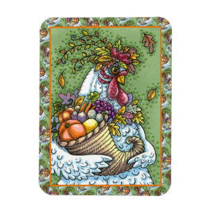 CORNUCOPIA HEN, THANKSGIVING CHICKEN HARVEST MAGNEET