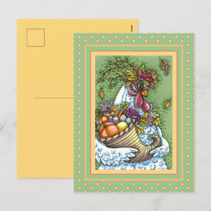 CORNUCOPIA HEN, THANKSGIVING CHICKEN HERFST HARVES FEESTDAGENKAART
