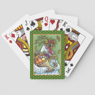 CORNUCOPIA HEN, THANKSGIVING CHICKEN HERFST HARVES POKERKAARTEN