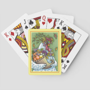 CORNUCOPIA HEN, THANKSGIVING CHICKEN HERFST HARVES POKERKAARTEN