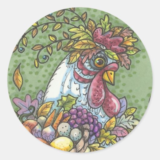 CORNUCOPIA HEN, THANKSGIVING CHICKEN STICKERS RAND (Voorkant)