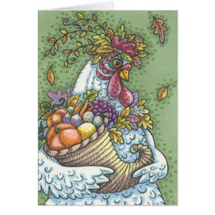 CORNUCOPIA HEN, THANKSGIVING WENSKAART blanco
