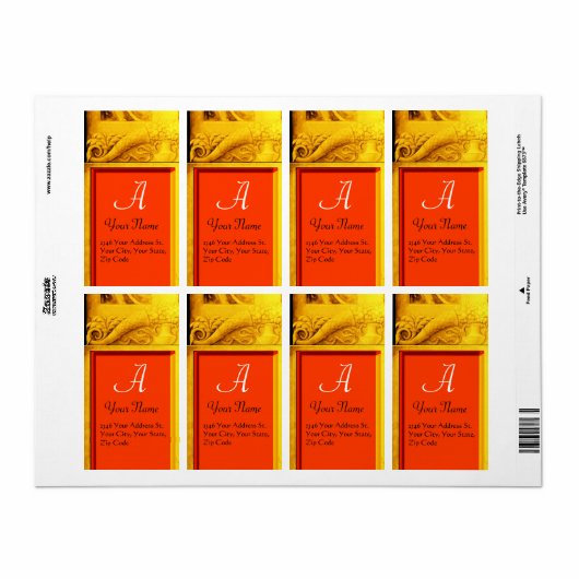 CORNUCOPIA MONOGRAM, felgeel sinaasappel Etiket (Full Sheet)