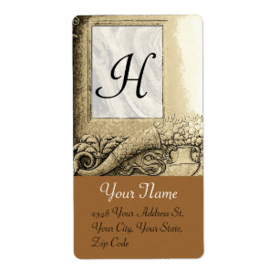CORNUCOPIA MONOGRAM, zwart-wit grijs bruin Etiket