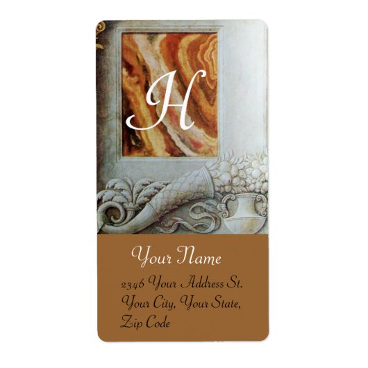 CORNUCOPIA MONOGRAM, zwart-wit grijs bruin Etiket (Voorkant)