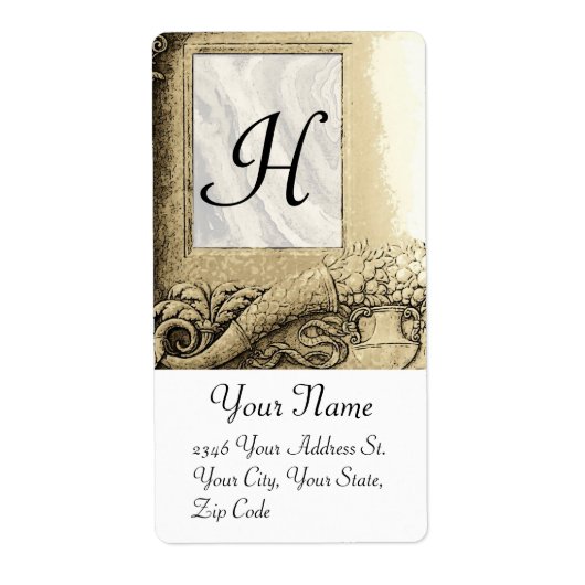 CORNUCOPIA MONOGRAM, zwart-wit grijs Etiket (Voorkant)