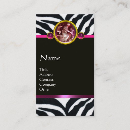 CORNUCOPIA PINK BLACK WHITE ZEBRA FUR MONOGRAM VISITEKAARTJE (Voorkant)