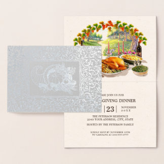 Cornucopia Real Folie Thanksgiving Dinner Invitae Folie Kaarten