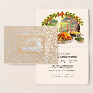 Cornucopia Real Folie Thanksgiving Dinner Invitae Folie Kaarten