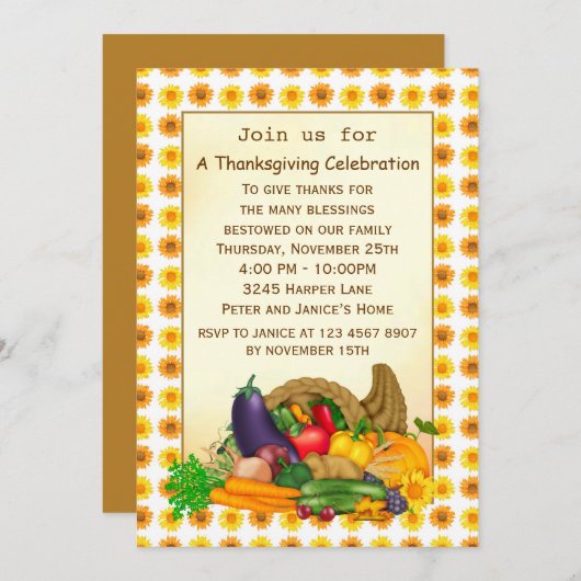 Cornucopia Thanksgiving Invitation (Devant / Derrière)