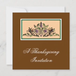 Cornucopia Vintage Thanksgiving Art Invitations