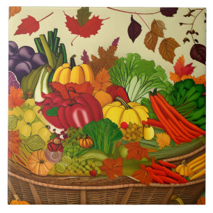 Cornucopie vol groenten tegeltje
