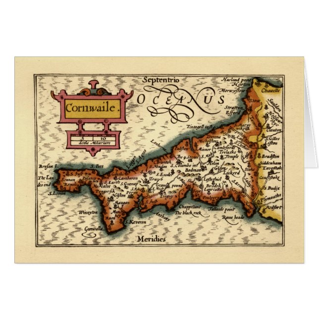 Cornwall, Cornwaile Comté Angleterre Carte Antiqua (Devant horizontal)