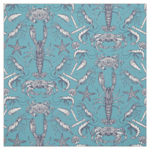 Cornwall schaaldieren Damask blauw blauwgroen Stof