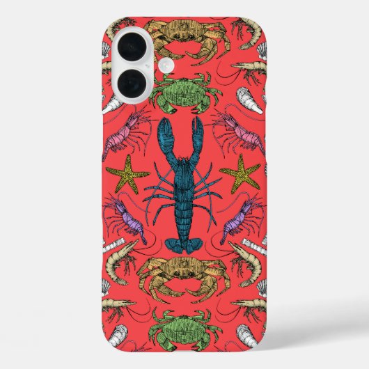 Cornwall schaaldieren Damask pop rood Case-Mate iPhone Case (Achterkant)