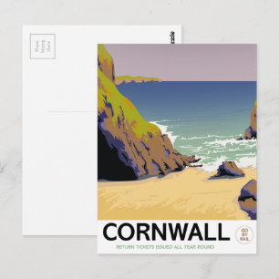 Cornwall vintage reisposter. briefkaart
