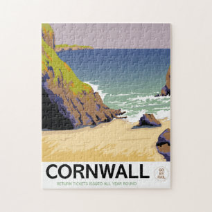 Cornwall vintage stijl reisposter. legpuzzel