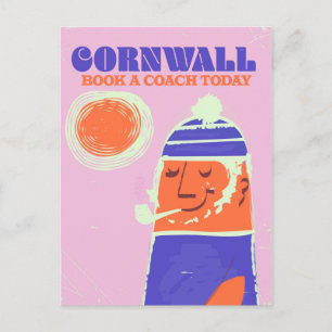 Cornwall visser vintage "neem een coach" poster briefkaart