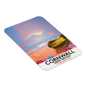 Cornwall vissersboot vintage reisposter magneet