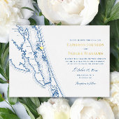 Corolla NC Map OBX Wedding Navy and Gold Folie Uitnodiging