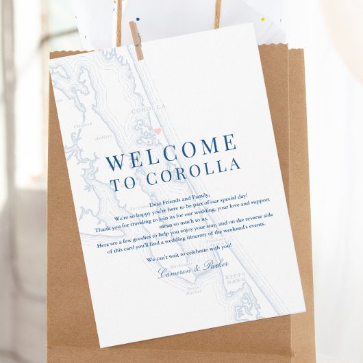 Corolla NC Map Wedding Welcome Itinerary Navy Blue Bedankkaart
