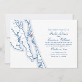 Corolla NC OBX Map Elegant Navy Blue Wedding Kaart (Voorkant)