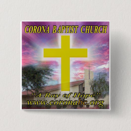 Corona Batist Church Pin Vierkante Button 5,1 Cm (Voorkant)
