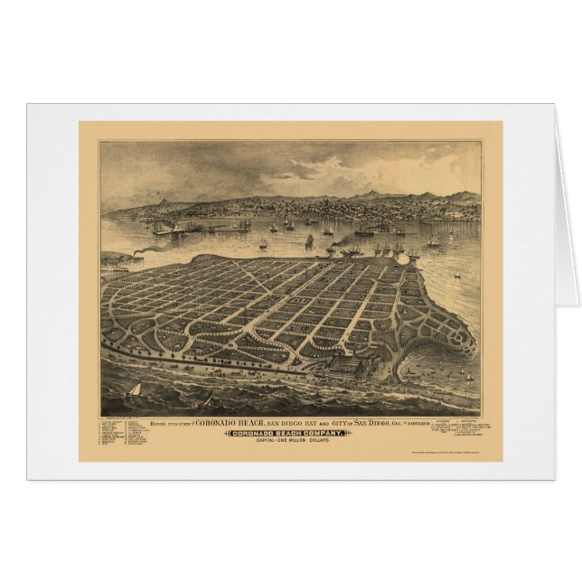 Coronado Beach, CA Panoramic Map - 1880 (Voorkant Horizontaal)