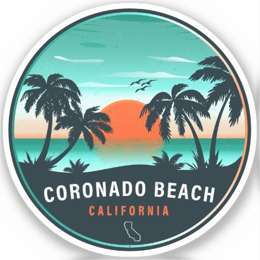 Coronado Beach California Retro Sunset Souvenirs Sticker (Voorkant)