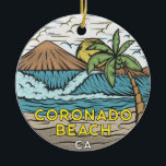 Coronado Beach Californie Ornement en céramique Vi<br><div class="desc">Illustration dessinée à la main de Coronado Beach avec des montagnes et des vagues océaniques dans l'arrière - plan. Parfait pour tous ceux qui aiment visiter Coronado Beach.</div>