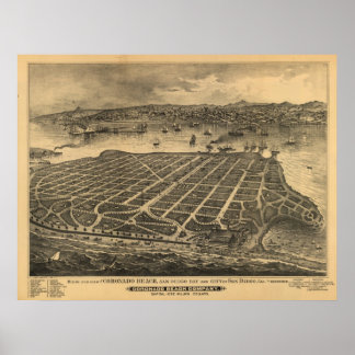 Coronado California 1880s Antiek Panoramische Kaar Poster