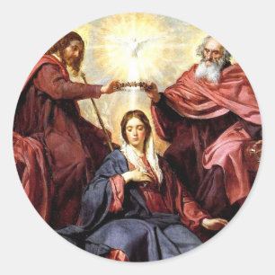 Coronatie van de maagd ronde sticker