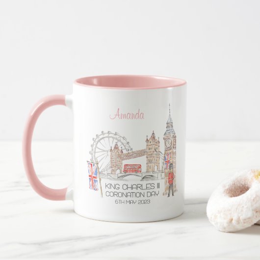 Coronation day 2023 King Charles III Personalized Mok (Met donut)